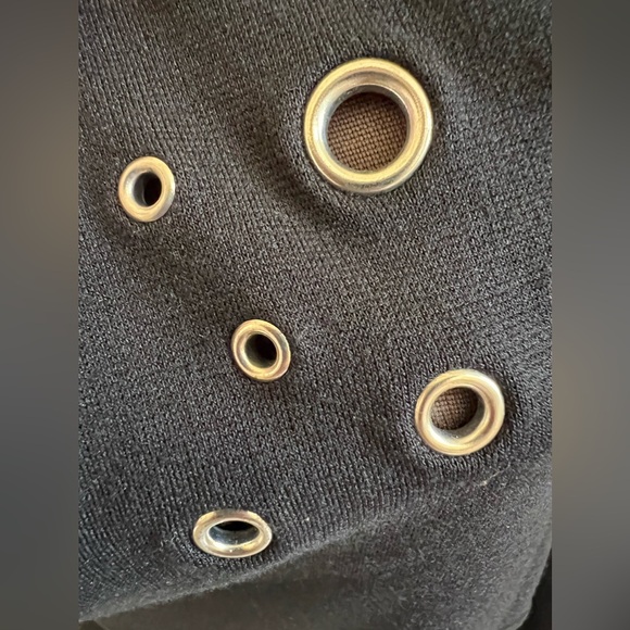 Express Black Bodycon Silver Grommet Deep V Neck Long Sleeve Mini Dress Size XS - Picture 7 of 8